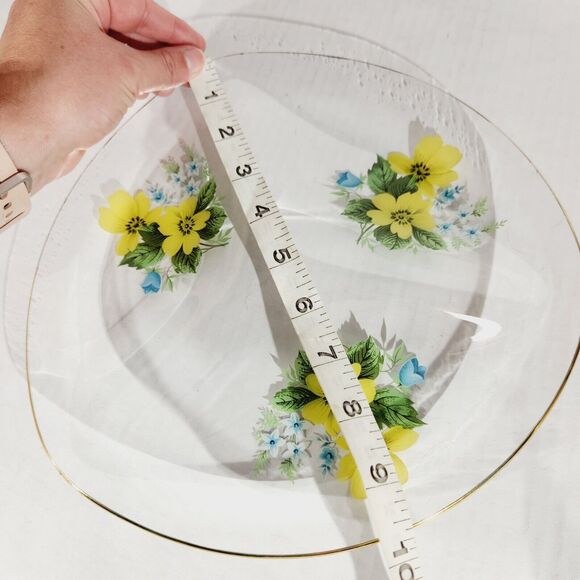 Chance Glass Floral Divided Plate Platter Decorative MCM Vtg Yellow Gold 9 1/2in - Picture 9 of 9